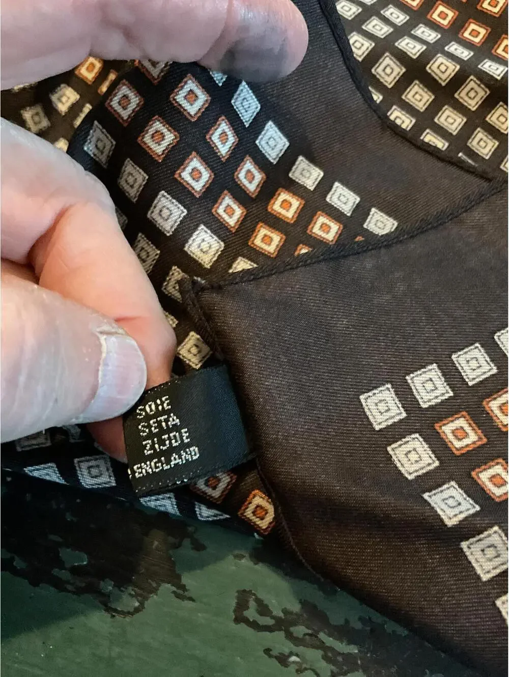 Geometric Silk Scarf - Dark Brown & Multicolor